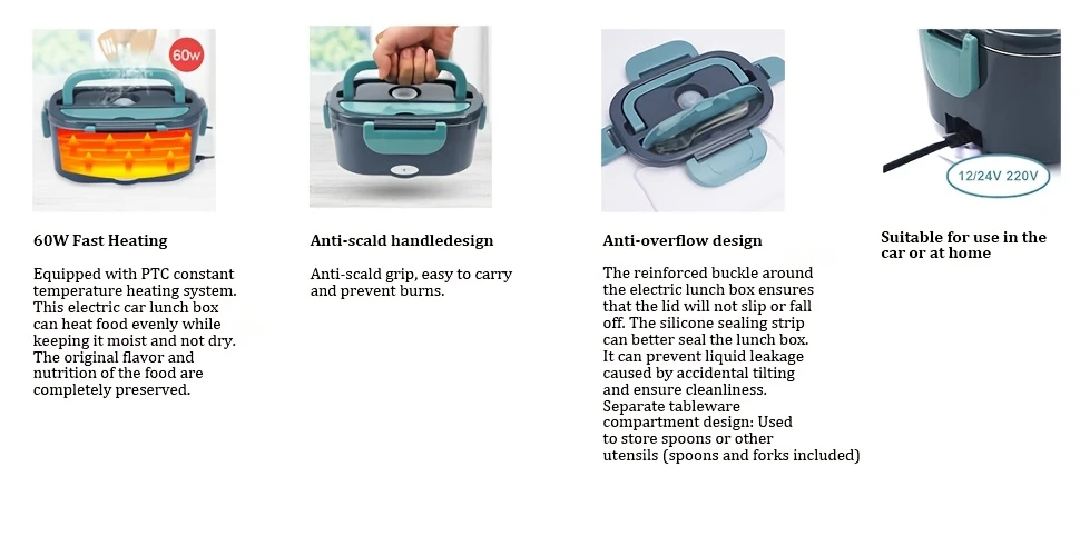 portable electric lunch box stainless car household two in one insulation heating lunch box suitable for office details 1