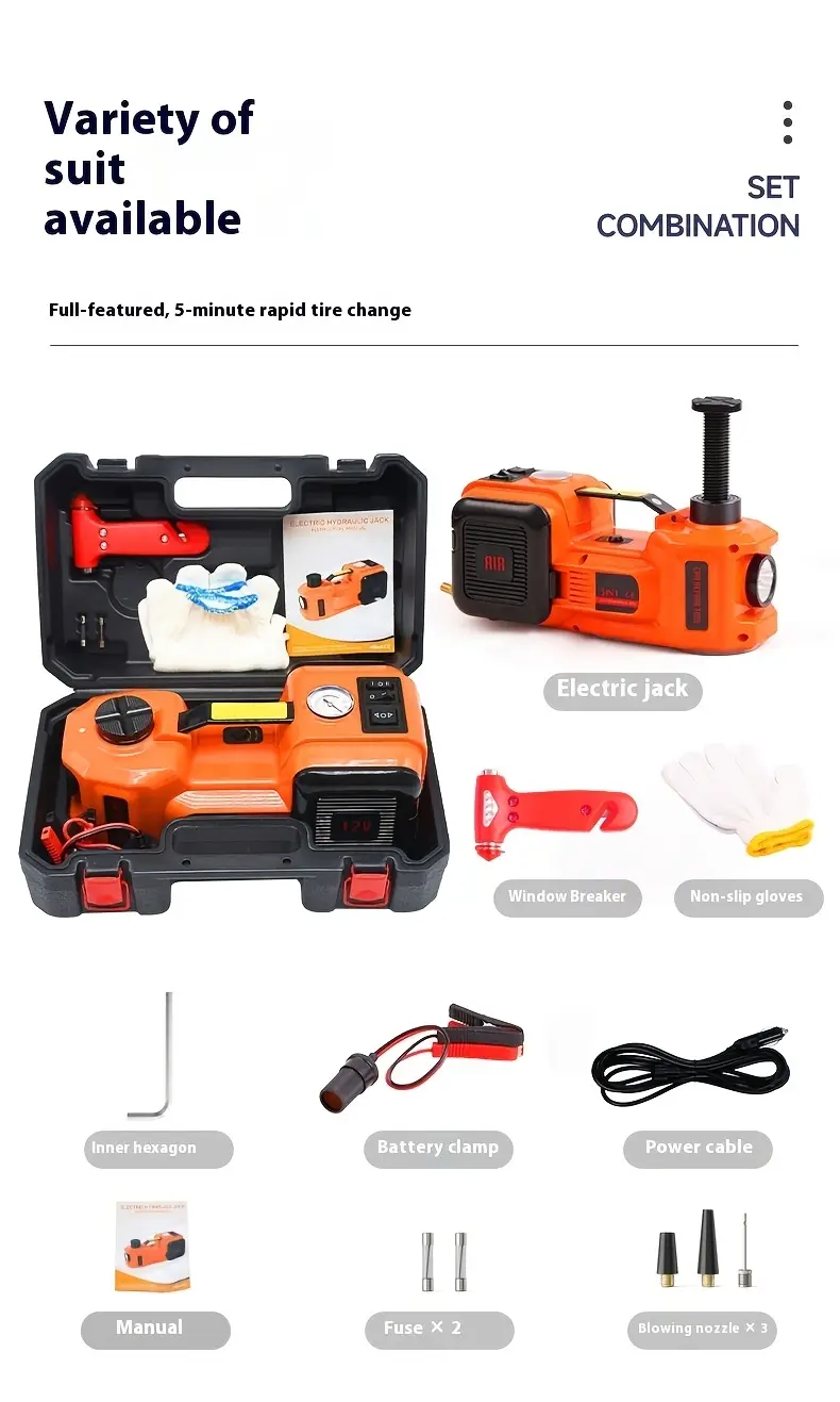 12v portable electric hydraulic jack for car 36cm lift multi functional with tire pump ergonomic handle for suvs trucks cars durable alloy steel construction car jack vehicle maintenance tool tool design construction Product details 12